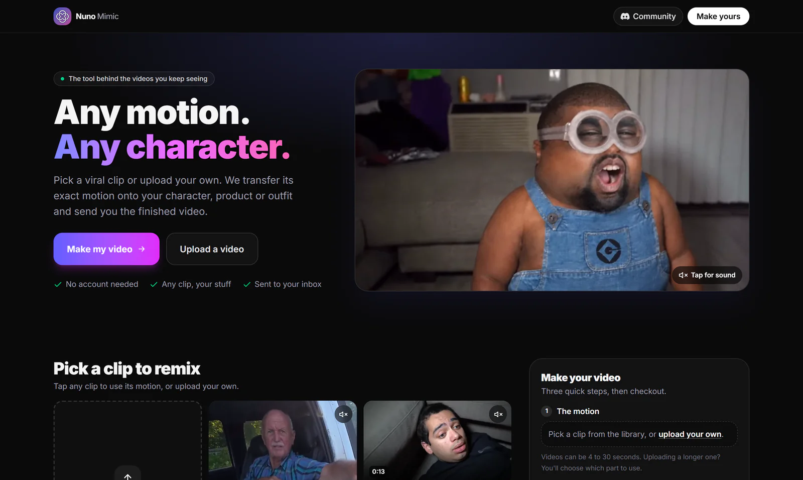 Nuno Mimic: Seedance 2.5 videos made for you, pay once per video